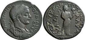 CILICIA. Seleucia ad Calycadnum. Gordian III, 238-244. Tetrassarion (Bronze, 34 mm, 15.90 g, 7 h). ANTΩNIOC ΓOPΔIANOC / CЄBA Laureate, draped and cuir...