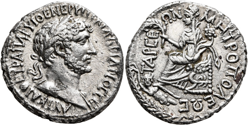 CILICIA. Tarsus. Hadrian, 117-138. Tridrachm (Silver, 25 mm, 10.42 g, 12 h). ΑΥΤ...
