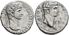 SYRIA, Seleucis and Pieria. Antioch. Nero, with Divus Claudius, 54-68. Tetradrachm (Silver, 26 mm, 14.32 g, 12 h), RY 3, CE 105 = 56/7. ΝΕΡΩΝΟΣ ΚΛΑΥΔΙ...