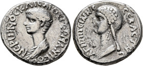 SYRIA, Seleucis and Pieria. Antioch. Nero, with Agrippina Junior, as Caesar, 50-54. Didrachm (Silver, 21 mm, 6.53 g, 12 h). AΓPIΠΠEINHC CEBACTHC Drape...