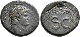 SYRIA, Seleucis and Pieria. Antioch. Nero, 54-68. 'Semis' (Orichalcum, 20 mm, 8.79 g, 1 h), circa 65-66. [IM•NER•CLAV]•CAESAR• Laureate head of Nero t...