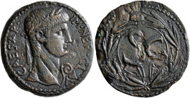 SYRIA, Seleucis and Pieria. Antioch. Nero, 54-68. 'As' (Bronze, 29 mm, 15.00 g, 12 h). IM•NER•CLAV CAESAR Laureate head of Nero to right; before, litu...