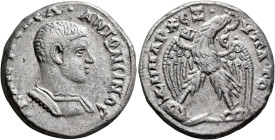 SYRIA, Seleucis and Pieria. Antioch. Diadumenian, as Caesar, 217-218. Tetradrachm (Billon, 25 mm, 12.53 g, 5 h). •KAIC•M•ΟΠЄΛ ANTΩЄINOC Bare-headed an...
