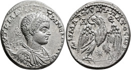 SYRIA, Seleucis and Pieria. Antioch. Elagabalus, 218-222. Tetradrachm (Billon, 27 mm, 12.61 g, 1 h), 219. AYT•K•M•A•AN•••TWNЄINOC•CЄB Laureate, draped...