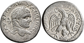 SYRIA, Seleucis and Pieria. Emesa. Caracalla, 198-217. Tetradrachm (Billon, 28 mm, 11.31 g, 7 h), 215-217. AYT K M•ANTⲰNЄINOC CЄ•Β Laureate head of Ca...