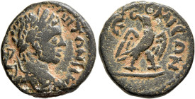 SYRIA, Seleucis and Pieria. Emesa. Elagabalus, 218-222. Assarion (Bronze, 18 mm, 5.69 g, 6 h). [ΑΥΤ Κ] ΑΝΤΩNIN Laureate head of Elagabalus to right. R...