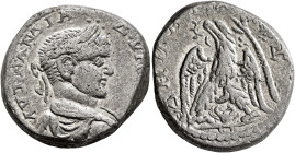 SYRIA, Seleucis and Pieria. Gabala. Diadumenian, 218. Tetradrachm (Billon, 24 mm, 14.62 g, 11 h), May-june 218. AYT K AN ΔIA•••ΔYM[...] Laureate and d...