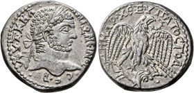 SYRIA, Coele-Syria. Heliopolis. Caracalla, 198-217. Tetradrachm (Billon, 26 mm, 13.77 g, 11 h), 215-217. ΑΥ•Τ•Κ•Μ Α•ΑΝΤΩΝЄΙΝΟC•CЄ•Β• Laureate head of ...