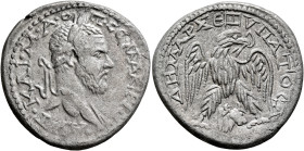 PHOENICIA. Aradus. Macrinus, 217-218. Tetradrachm (Billon, 28 mm, 13.21 g, 1 h). •AYT•KΑΙ•M•Α•ΟΠ•CЄ•MAKPINOC• Laureate head of Macrinus to right with ...