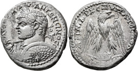 PHOENICIA. Aradus. Caracalla, 198-217. Tetradrachm (Billon, 27 mm, 14.01 g, 12 h), 215-217. AYT•K•M•AY ANTONЄINOC C Laureate and cuirassed bust of Car...