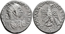 PHOENICIA. Aradus. Caracalla, 198-217. Tetradrachm (Billon, 26 mm, 12.00 g, 12 h), 215-217. [ΑΥ K M A]Y ΑΝΤΩΝЄΙΝΟC Radiate, draped and cuirassed bust ...