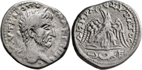 PHOENICIA. Berytus. Macrinus, 217-218. Tetradrachm (Billon, 26 mm, 13.43 g, 12 h). ΑΥΤ Κ Μ ΟΠ CЄ ΜΑΚΡЄΙΝΟC Laureate head of Macrinus to right. Rev. ΔΗ...