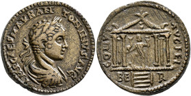 PHOENICIA. Berytus. Elagabalus, 218-222. Tetrassarion (Bronze, 23 mm, 9.87 g, 6 h). IMP CAES M AVR ANTONINVS AVG Laureate, draped and cuirassed bust o...