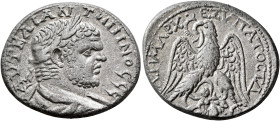 PHOENICIA. Sidon. Caracalla, 198-217. Tetradrachm (Billon, 28 mm, 11.63 g, 6 h), 215-217. ΑΥΤ ΚΑΙ ΑΝΤⲰΝΙΝΟC CЄ Laureate, draped and cuirassed bust of ...