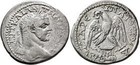 PHOENICIA. Sidon. Caracalla, 198-217. Tetradrachm (Billon, 29 mm, 10.84 g, 1 h), 215-217. ΑΥΤ ΚΑΙ ΑΝΤⲰΝ[ΙΝΟC CЄ] Laureate head of Caracalla to right. ...