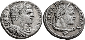 PHOENICIA. Tyre. Caracalla, 198-217. Tetradrachm (Billon, 26 mm, 13.70 g, 6 h), 215-217. AYT KAI ANTWNINOC CЄ Laureate, draped and cuirassed bust of C...