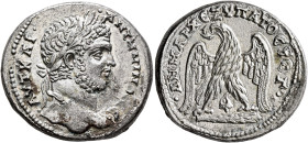 PHOENICIA. Tyre. Caracalla, 198-217. Tetradrachm (Billon, 28 mm, 13.16 g, 12 h), 208-211. ΑΥΤ ΚΑΙ••ΑΝΤⲰΝΙΝΟC CЄ• Laureate head of Caracalla to right. ...