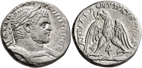 PHOENICIA. Tyre. Caracalla, 198-217. Tetradrachm (Billon, 26 mm, 13.00 g, 5 h), 213-217. ΑΥΤ ΚΑΙ ΑΝΤⲰ]ΝΙΝΟC CЄ Laureate and cuirassed bust of Caracall...