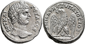 PHOENICIA. Tyre. Geta, 209-211. Tetradrachm (Billon, 25 mm, 14.07 g, 1 h), 209-212. ΑΥT KAI ΓЄTAC CЄ Laureate head of Geta to right. Rev. •ΔHMAPX ЄΞ Y...