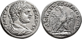 PHOENICIA. Tyre. Geta, 209-211. Tetradrachm (Billon, 26 mm, 13.78 g, 1 h), 209-211. ΑΥT KAI•ΓЄTAC CЄΒ Laureate, draped bust of Geta to right, seen fro...