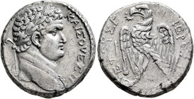 JUDAEA, Roman Administration. Titus, as Caesar, 69-79. Tetradrachm (Silver, 25 mm, 15.00 g, 1 h), Caesarea Maritima (?), RY 3 = 70/1. [AYTOKP•TITOΣ]•K...