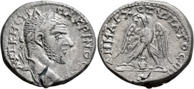 JUDAEA. Aelia Capitolina (Jerusalem). Macrinus, 217-218. Tetradrachm (Billon, 27 mm, 13.13 g, 1 h). ΑΥΤ Κ Μ ΟΠΛ (sic) ΜΑΚΡΙΝΟ C[ЄΒ] Laureate head of M...