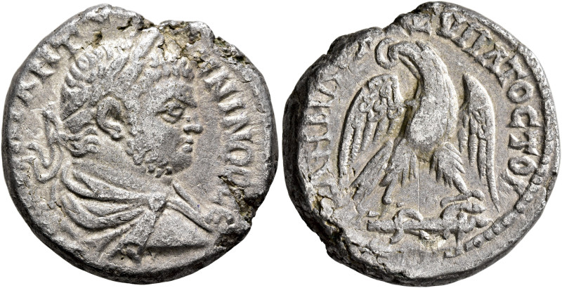 JUDAEA. Caesaraea Maritima. Caracalla, 198-217. Tetradrachm (Billon, 26 mm, 13.6...