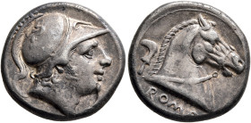 Anonymous, circa 240 BC. Didrachm (Silver, 19 mm, 6.51 g, 6 h), Rome. Head of youthful Mars to right, wearing crested Corinthian helmet decorated with...