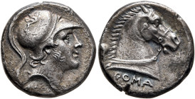 Anonymous, circa 240 BC. Didrachm (Silver, 19 mm, 6.22 g, 6 h), Rome. Head of youthful Mars to right, wearing crested Corinthian helmet decorated with...
