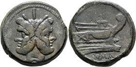 Anonymous, After 211 BC. As (Bronze, 35 mm, 40.15 g, 5 h), Rome. Laureate head of Janus; above, I. Rev. Prow of galley right; above, I; below, ROMA. C...