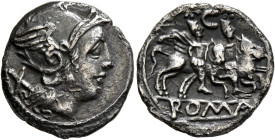 Anonymous, circa 209-208 BC. Denarius (Silver, 18 mm, 4.10 g, 10 h), mint in central Italy. Helmeted head of Roma to right; behind, X (mark of value)....