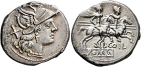 L. Coelius, 189-180 BC. Denarius (Silver, 19 mm, 3.27 g, 8 h), Rome. Helmeted head of Roma to right; behind, X (mark of value). Rev. L•COIL / ROMA (on...