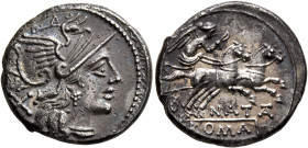 Pinarius Natta, 149 BC. Denarius (Silver, 18 mm, 3.99 g, 6 h), Rome. Head of Roma to right, wearing winged helmet; behind, X (mark of value). Rev. NAT...