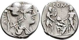 Ti. Veturius, 137 BC. Denarius (Silver, 20 mm, 3.92 g, 11 h), Rome. Draped bust of Mars to right, wearing crested Corinthian helmet; behind, TI• VET a...