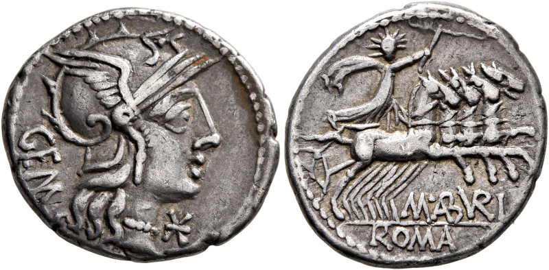 M. Aburius M.f. Geminus, 132 BC. Denarius (Silver, 20 mm, 3.86 g, 7 h), Rome. He...