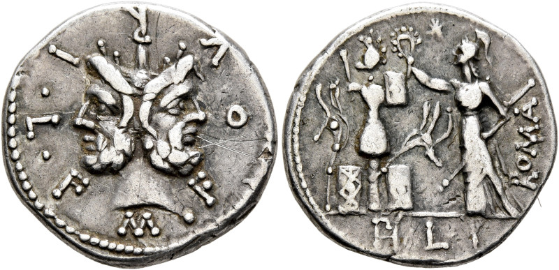 M. Furius L.f. Philus, 120 BC. Denarius (Silver, 19 mm, 3.88 g, 1 h), Rome. M•FO...
