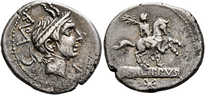 L. Philippus, 113-112 BC. Denarius (Silver, 19 mm, 3.78 g, 11 h), Rome. Head of ...