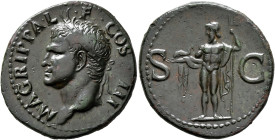 Agrippa, died 12 BC. As (Copper, 29 mm, 11.00 g, 6 h), Rome, struck under Caligula, 37-41. M•AGRIPPA•L•F•COS•III Head of Agrippa to left, wearing rost...