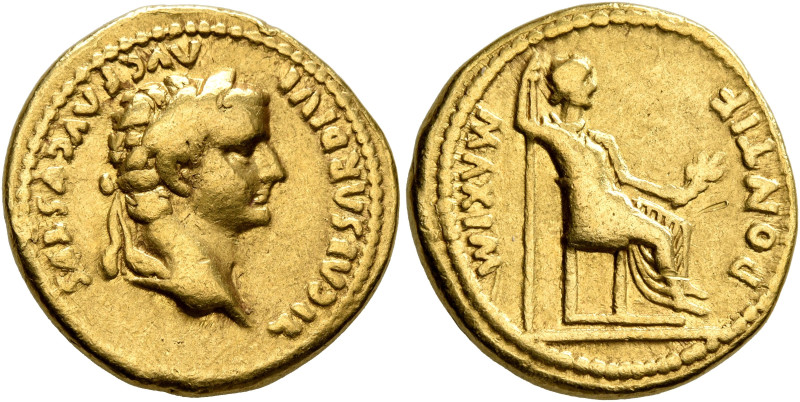 Tiberius, 14-37. Aureus (Gold, 19 mm, 7.72 g, 9 h), Lugdunum, group 1, circa 15-...