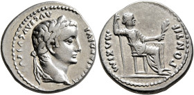 Tiberius, 14-37. Denarius (Silver, 18 mm, 3.82 g, 12 h), Lugdunum, group 1, circa 15-18. TI CAESAR DIVI AVG F AVGVSTVS Laureate head of Tiberius to ri...