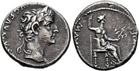 Tiberius, 14-37. Denarius (Silver, 17 mm, 3.79 g, 3 h), Lugdunum, circa 15-18. [TI CAESAR DIVI] AVG F AVGVS[TVS] Laureate head of Tiberius to right. R...