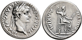 Tiberius, 14-37. Denarius (Silver, 19 mm, 3.80 g, 7 h), Lugdunum, group 4, circa 18-35. TI CAESAR DIVI AVG F AVGVSTVS Laureate head of Tiberius to rig...