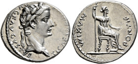 Tiberius, 14-37. Denarius (Silver, 19 mm, 3.83 g, 8 h), Lugdunum, group 4, circa 18-35. TI CΑESΑR DIVI ΑVG F ΑVGVSTVS Laureate head of Tiberius to rig...