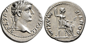 Tiberius, 14-37. Denarius (Silver, 18 mm, 3.73 g, 3 h), Lugdunum, group 4, circa 18-35. TI CΑESΑR DIVI ΑVG F ΑVGVSTVS Laureate head of Tiberius to rig...