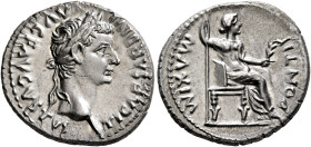 Tiberius, 14-37. Denarius (Silver, 20 mm, 3.88 g, 6 h), Lugdunum, group 4, circa 18-35. TI CΑESΑR DIVI ΑVG F ΑVGVSTVS Laureate head of Tiberius to rig...