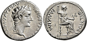 Tiberius, 14-37. Denarius (Silver, 19 mm, 3.78 g, 1 h), Lugdunum, group 4, circa 18-35. TI CΑESΑR DIVI ΑVG F ΑVGVSTVS Laureate head of Tiberius to rig...