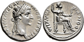 Tiberius, 14-37. Denarius (Silver, 18 mm, 3.67 g, 5 h), Lugdunum, group 4, circa 18-35. TI CΑESΑR DIVI ΑVG F ΑVGVSTVS Laureate head of Tiberius to rig...