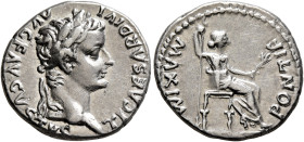 Tiberius, 14-37. Denarius (Silver, 18 mm, 3.74 g, 6 h), Lugdunum, group 4, circa 18-35. TI CΑESΑR DIVI ΑVG F ΑVGVSTVS Laureate head of Tiberius to rig...