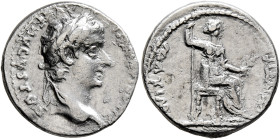 Tiberius, 14-37. Denarius (Silver, 18 mm, 3.20 g, 4 h), Lugdunum, group 4, circa 18-35. TI CAESAR DIVI AVG F AVGVSTVS Laureate head of Tiberius to rig...