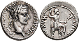 Tiberius, 14-37. Denarius (Silver, 18 mm, 3.68 g, 11 h), Lugdunum, circa 18-35. TI CAESAR DIVI AVG F AVGVSTVS Laureate head of Tiberius to right. Rev....